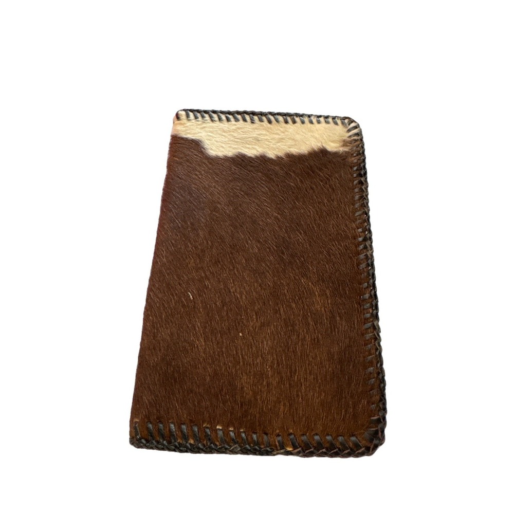 Vintage Genuine Cowhide Hair On Hide Leather Document Passport Cover Hand Laced